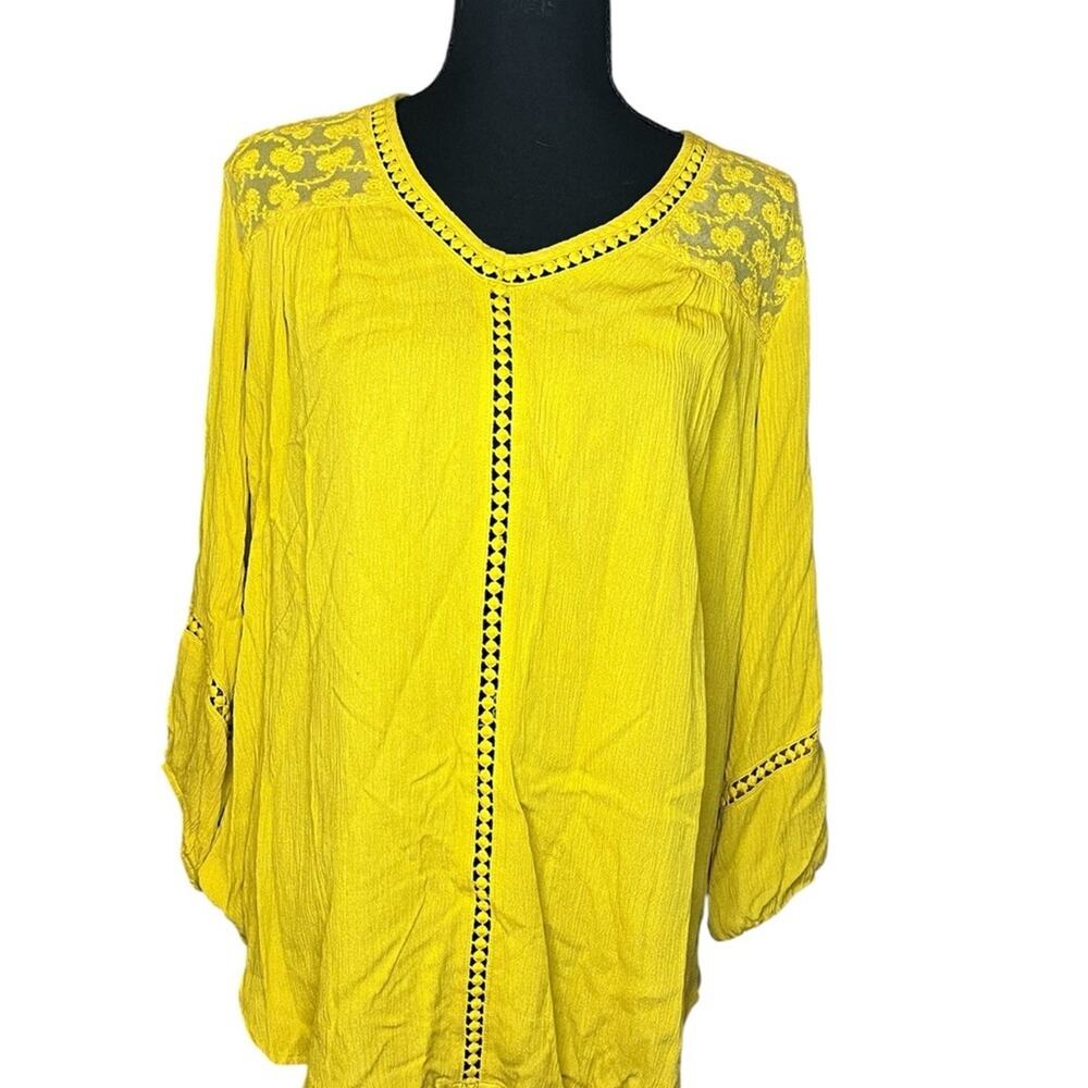JohnPaulRichard Yellow Tunic with Lace Accents Medium